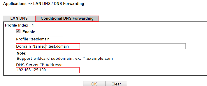 a screenshot of DrayOS conditional DNS Forwarding setup